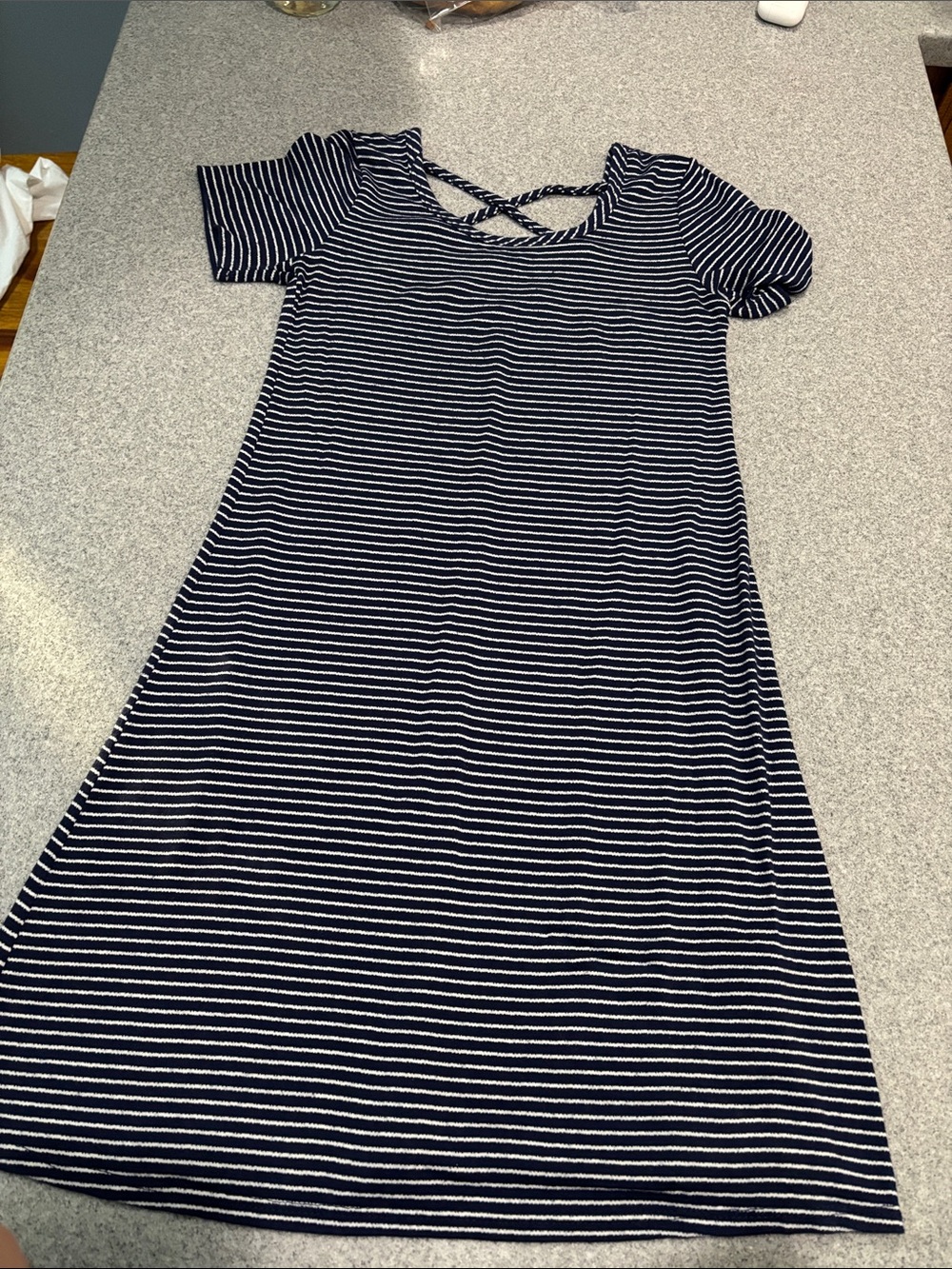 Navy & White Striped Crisscross Back Dress
